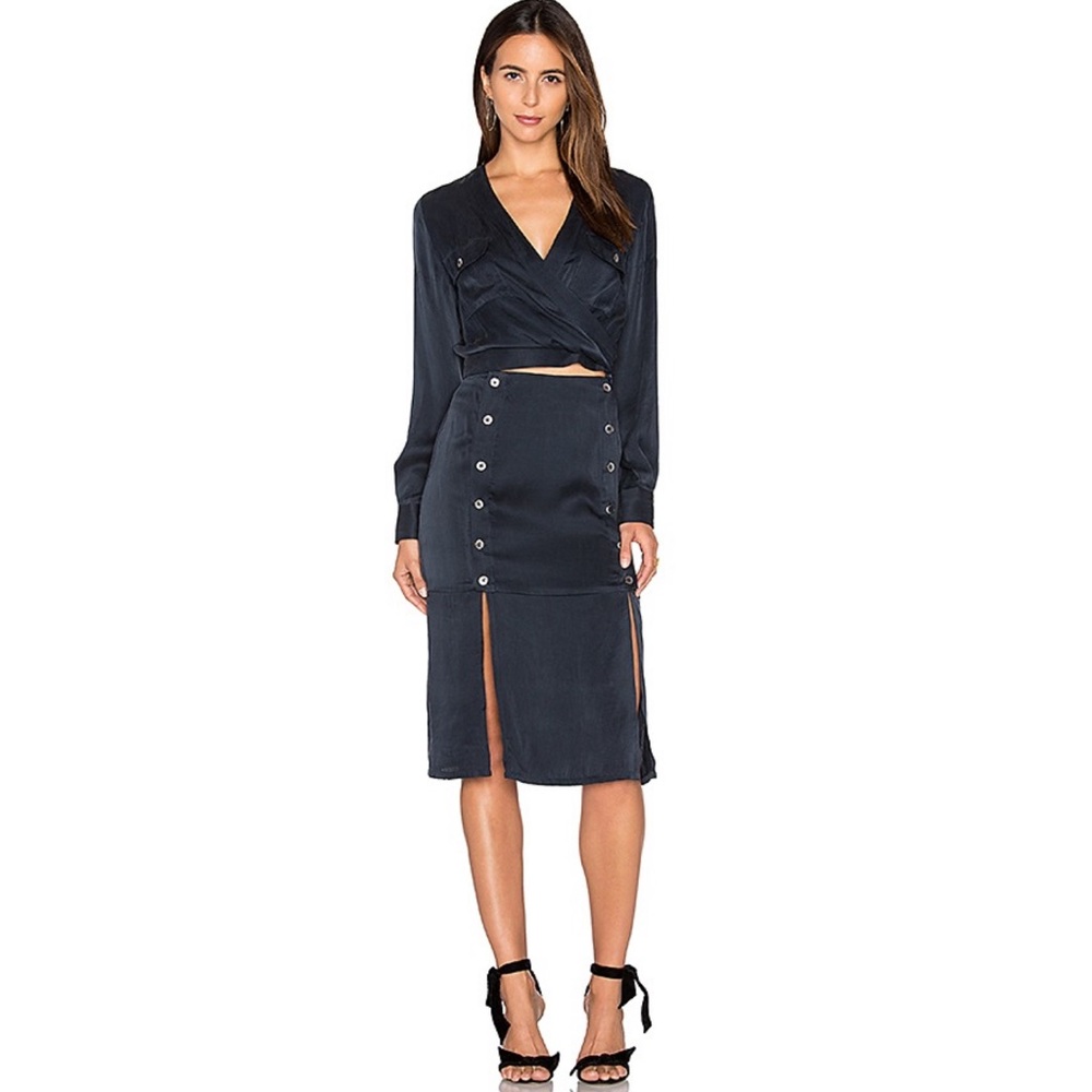 DREAM navy silk blend skirt set XS